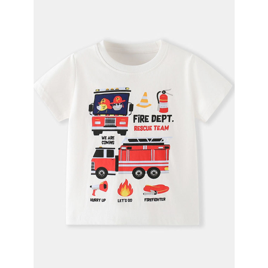 Children’s Fire Truck Graphic Crew Neck T-Shirt Apparel and Accessories