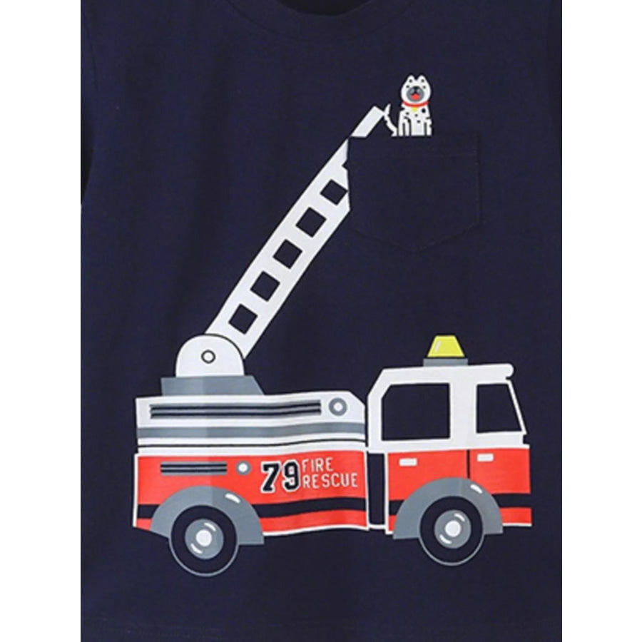 Children’s Fire Truck Graphic Crew Neck T-Shirt Apparel and Accessories