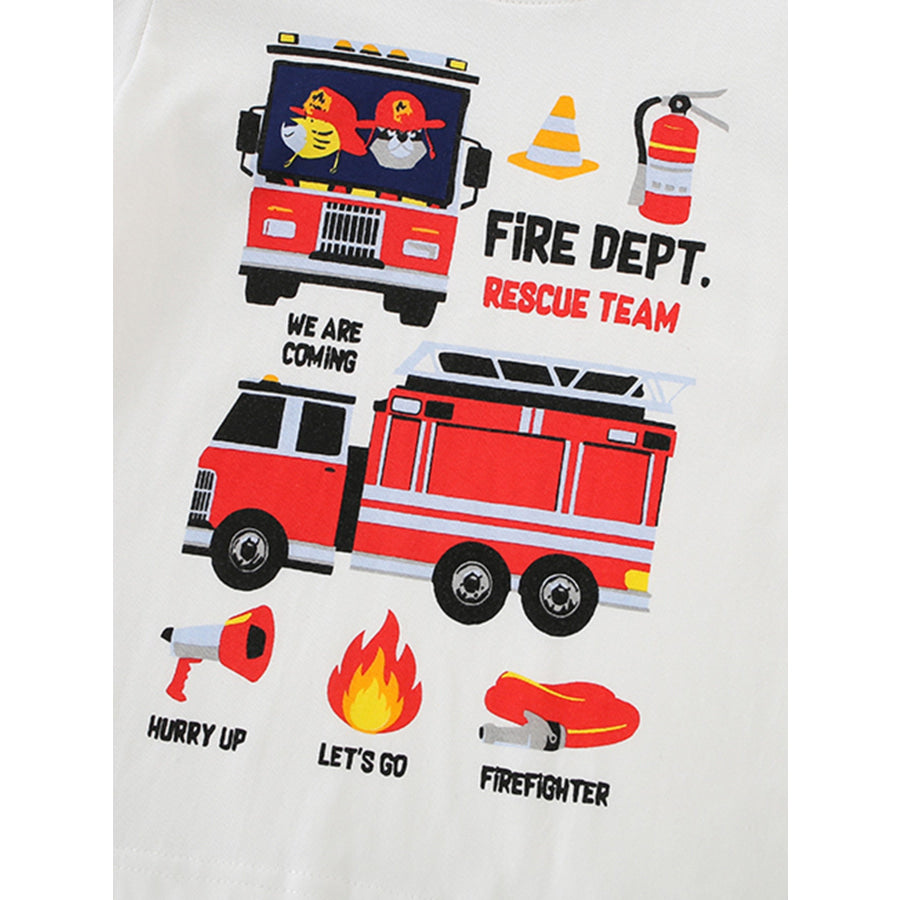 Children’s Fire Truck Graphic Crew Neck T-Shirt Apparel and Accessories