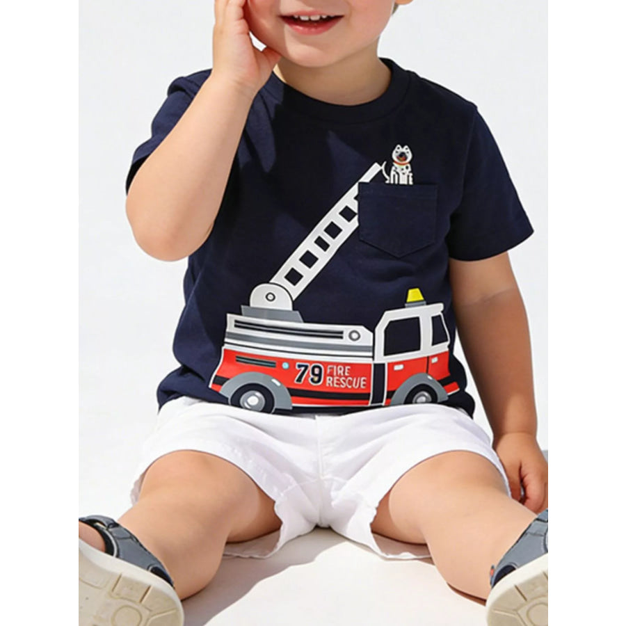 Children’s Fire Truck Graphic Crew Neck T-Shirt Apparel and Accessories