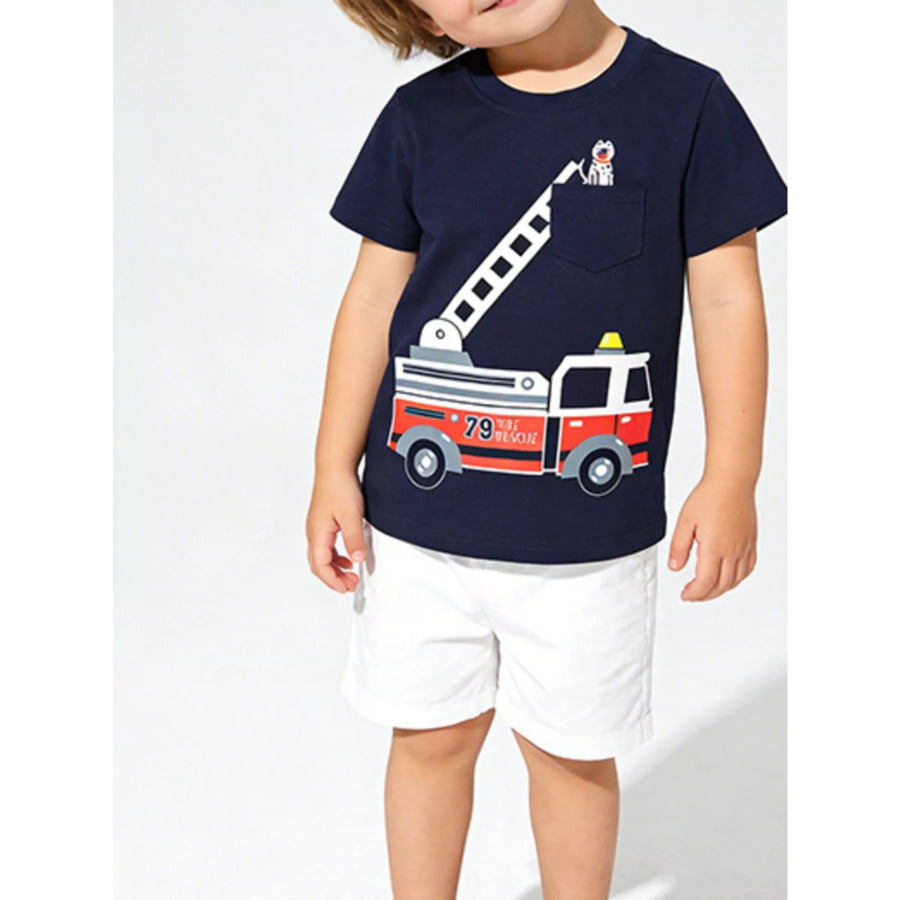 Children’s Fire Truck Graphic Crew Neck T-Shirt Apparel and Accessories