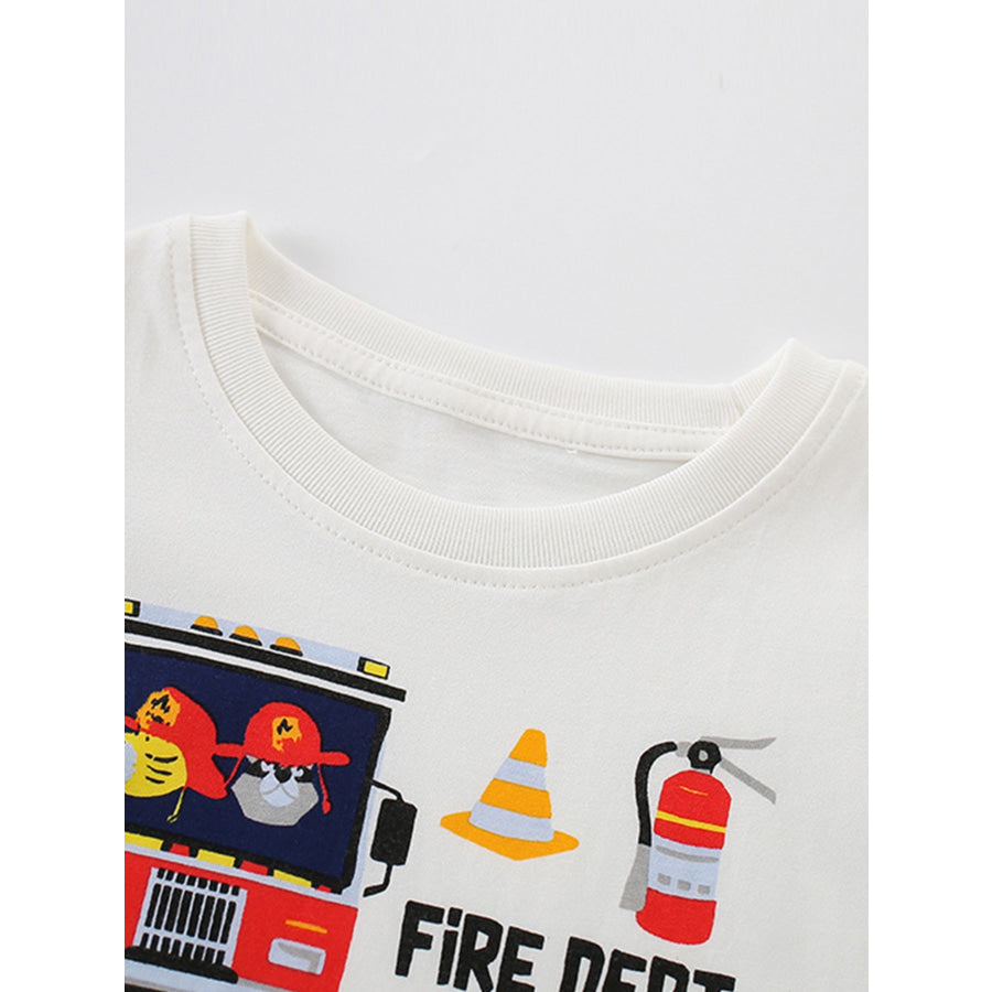 Children’s Fire Truck Graphic Crew Neck T-Shirt Apparel and Accessories