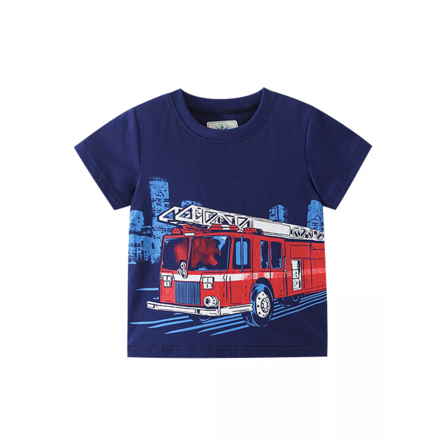 Children’s Fire Truck Graphic Short Sleeve T-Shirt Dark Navy / 3Y Apparel and Accessories