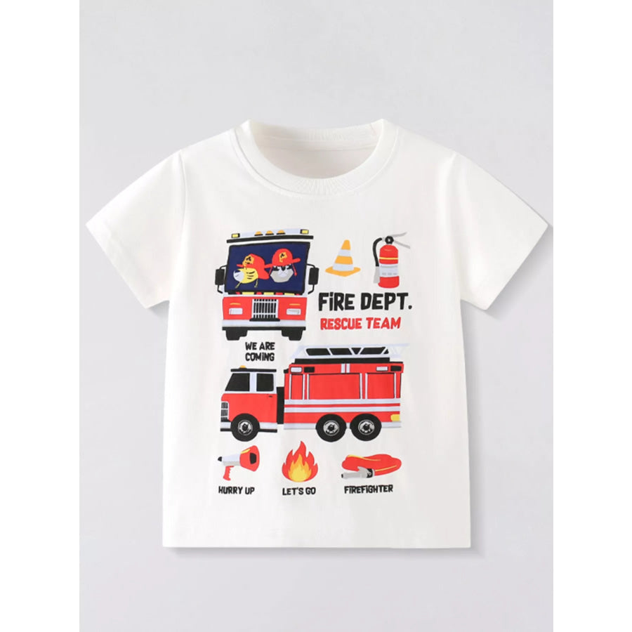 Children’s Fire Truck Graphic Short Sleeve T-Shirt White / 2-3 Apparel and Accessories