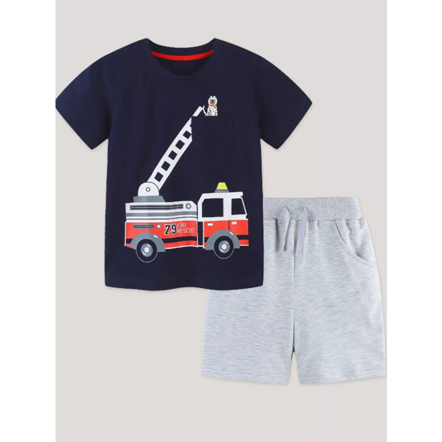 Children’s Fire Truck Graphic Tee and Shorts Set Apparel and Accessories