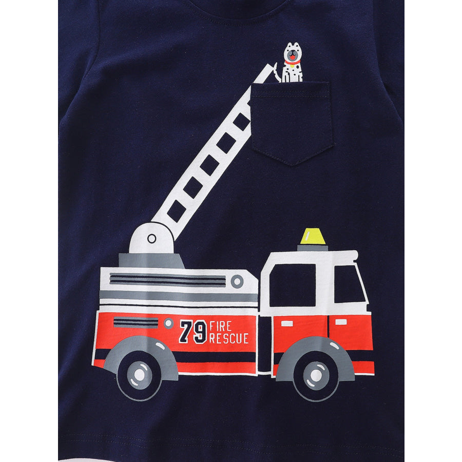 Children’s Fire Truck Graphic Tee and Shorts Set Apparel and Accessories
