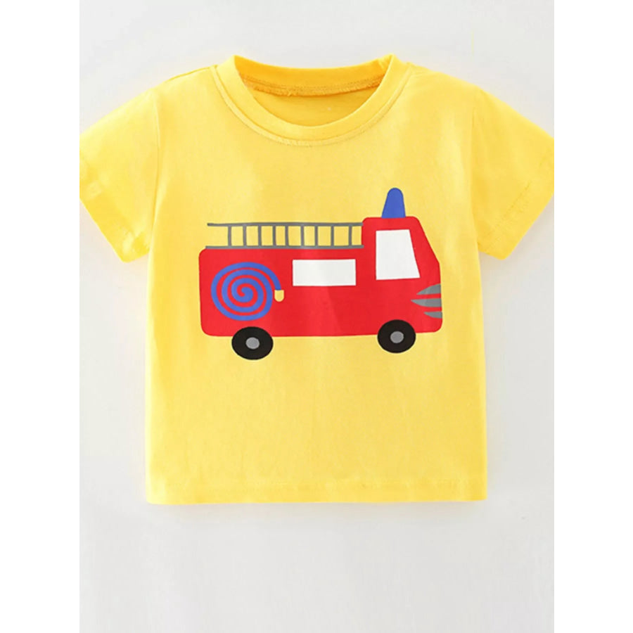 Children’s Fire Truck Graphic Tee Yellow / 4Y Apparel and Accessories