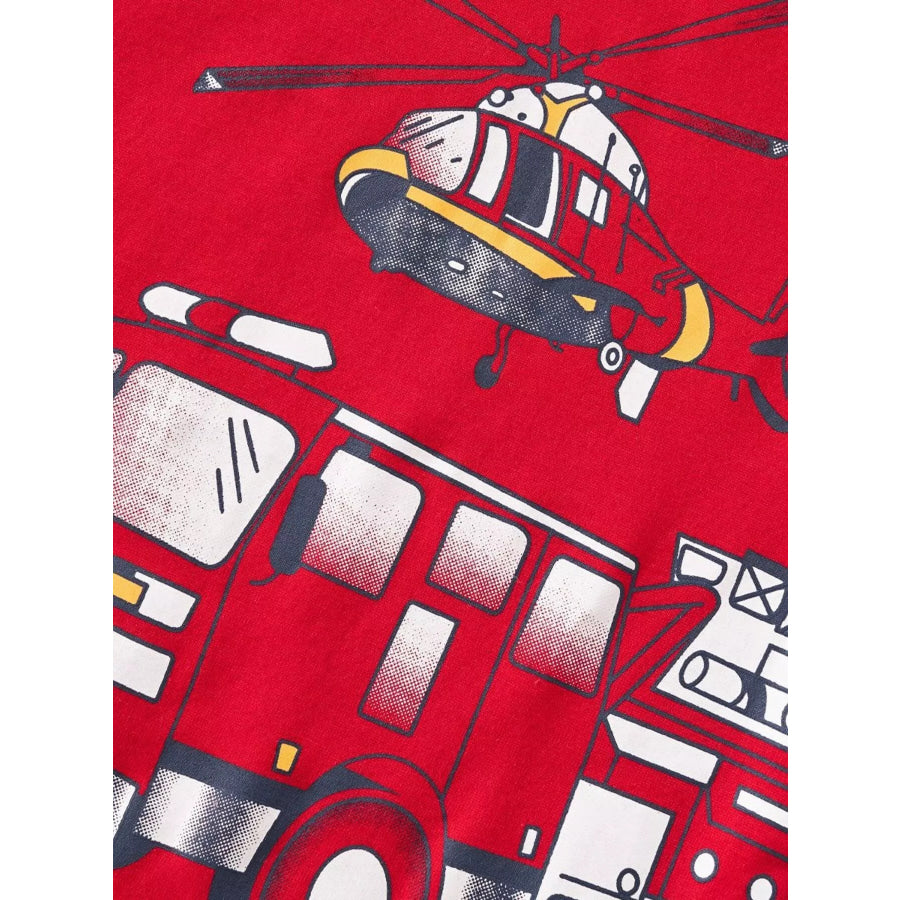 Children’s Fire Truck & Helicopter Graphic Short Sleeve T-Shirt Apparel and Accessories