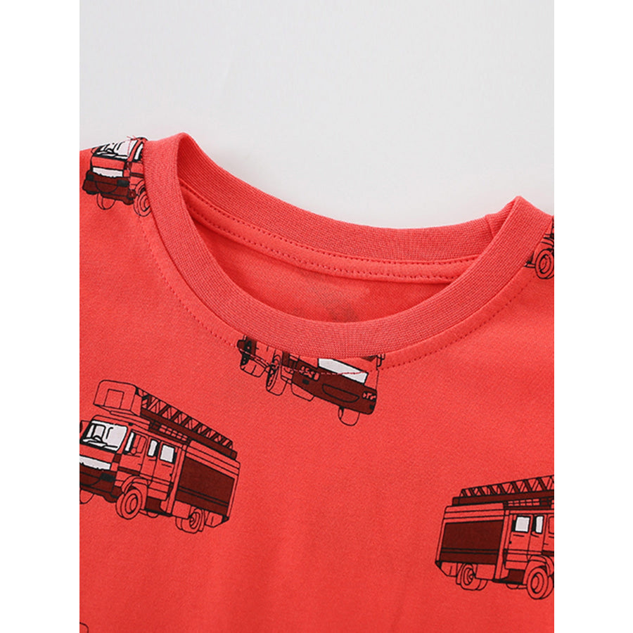 Children’s Fire Truck Print Crew Neck Short Sleeve T-Shirt Apparel and Accessories