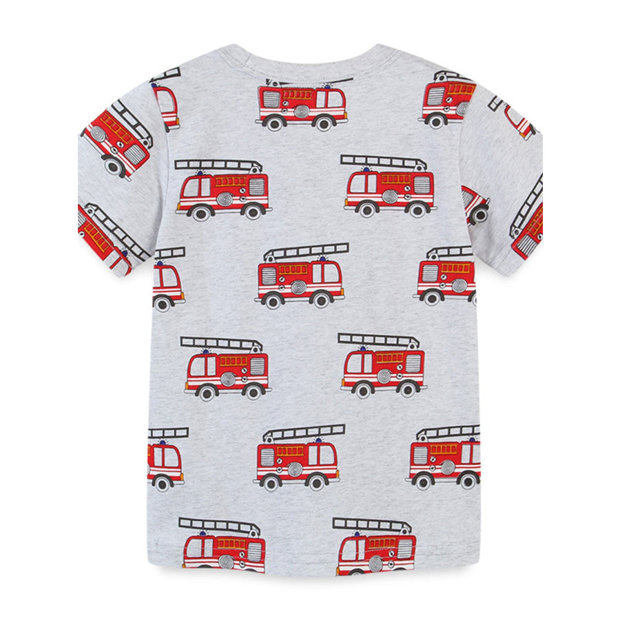 Children’s Fire Truck Print Crew Neck T-Shirt Apparel and Accessories
