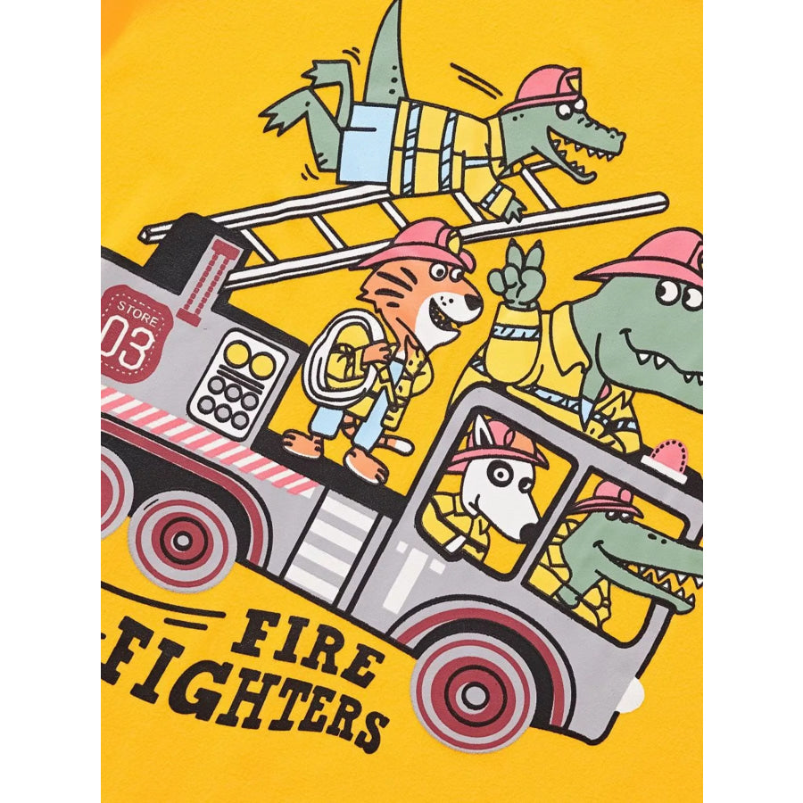 Children’s Firefighter Animal Graphic Round Neck T-Shirt Apparel and Accessories