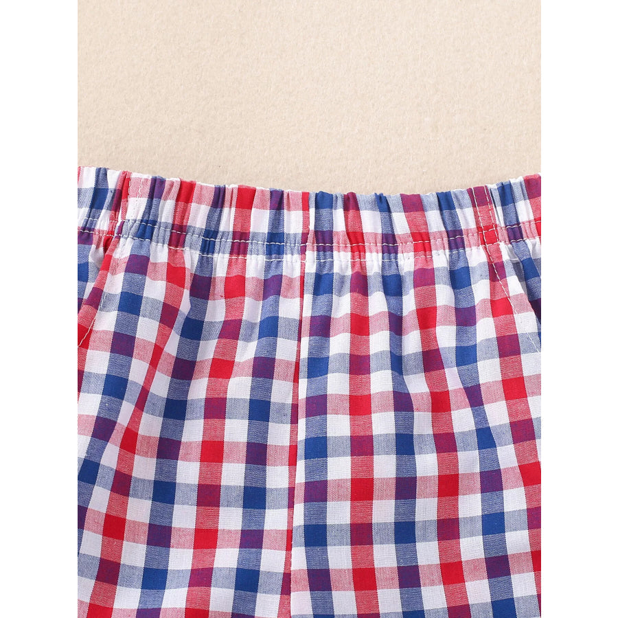 Children’s Fireworks Round Neck Tee and Plaid Shorts Set Apparel and Accessories