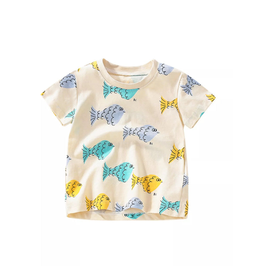 Children’s Fish Print Round Neck T-Shirt Apparel and Accessories