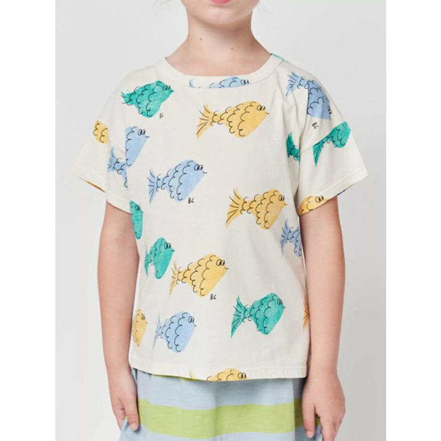 Children’s Fish Print Round Neck T-Shirt Ivory / 2Y Apparel and Accessories