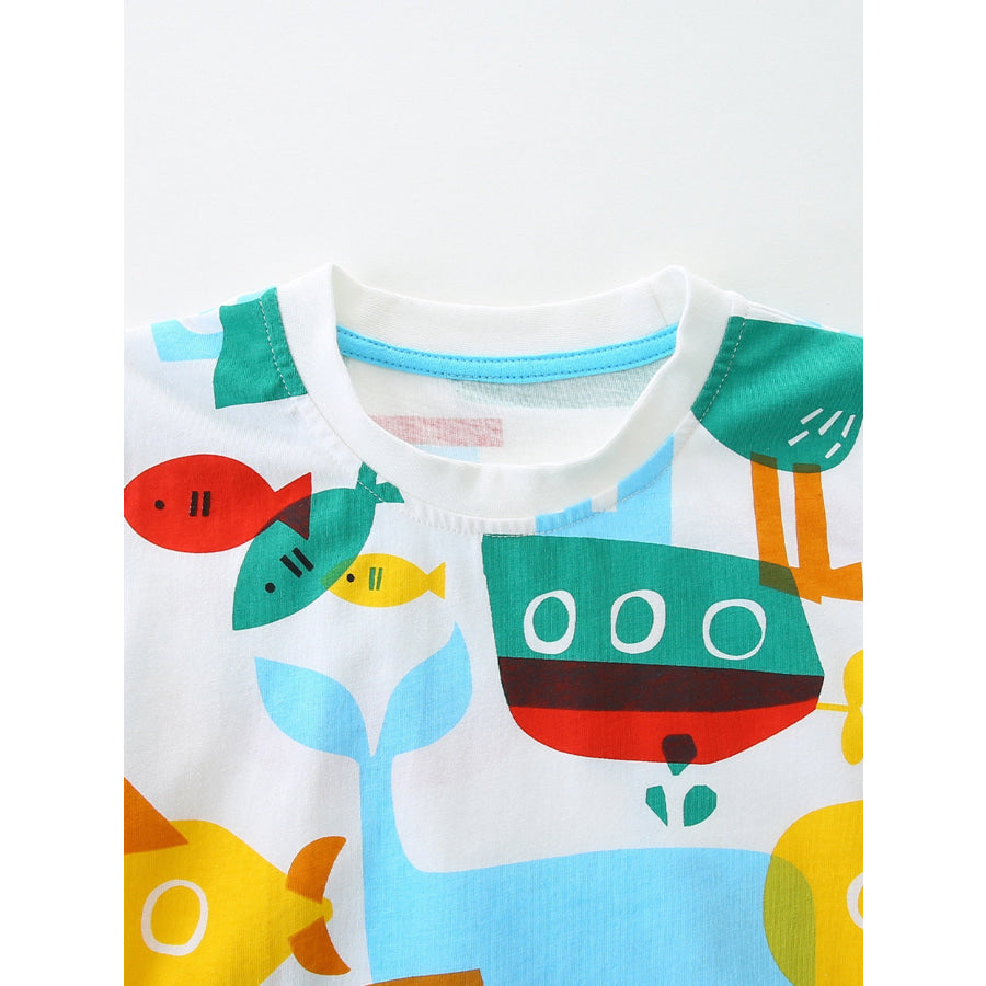 Children’s Fish Print Round Neck Tee Apparel and Accessories