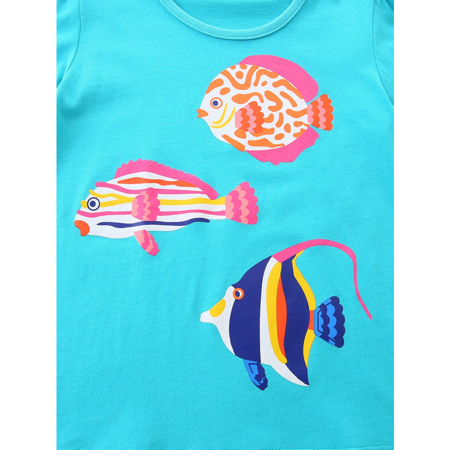 Children’s Fish Print Short Sleeve T-Shirt Apparel and Accessories
