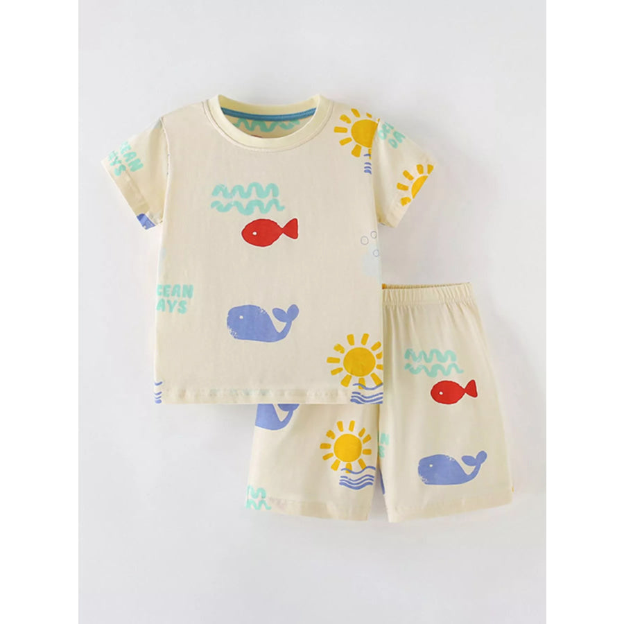 Children’s Fish Short Sleeve Tee and Shorts Set Cream / 5Y Apparel and Accessories