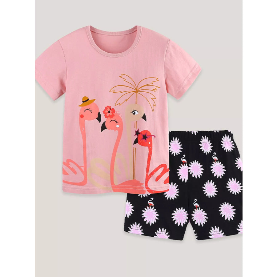 Children’s Flamingo Print Tee and Shorts Set Apparel and Accessories