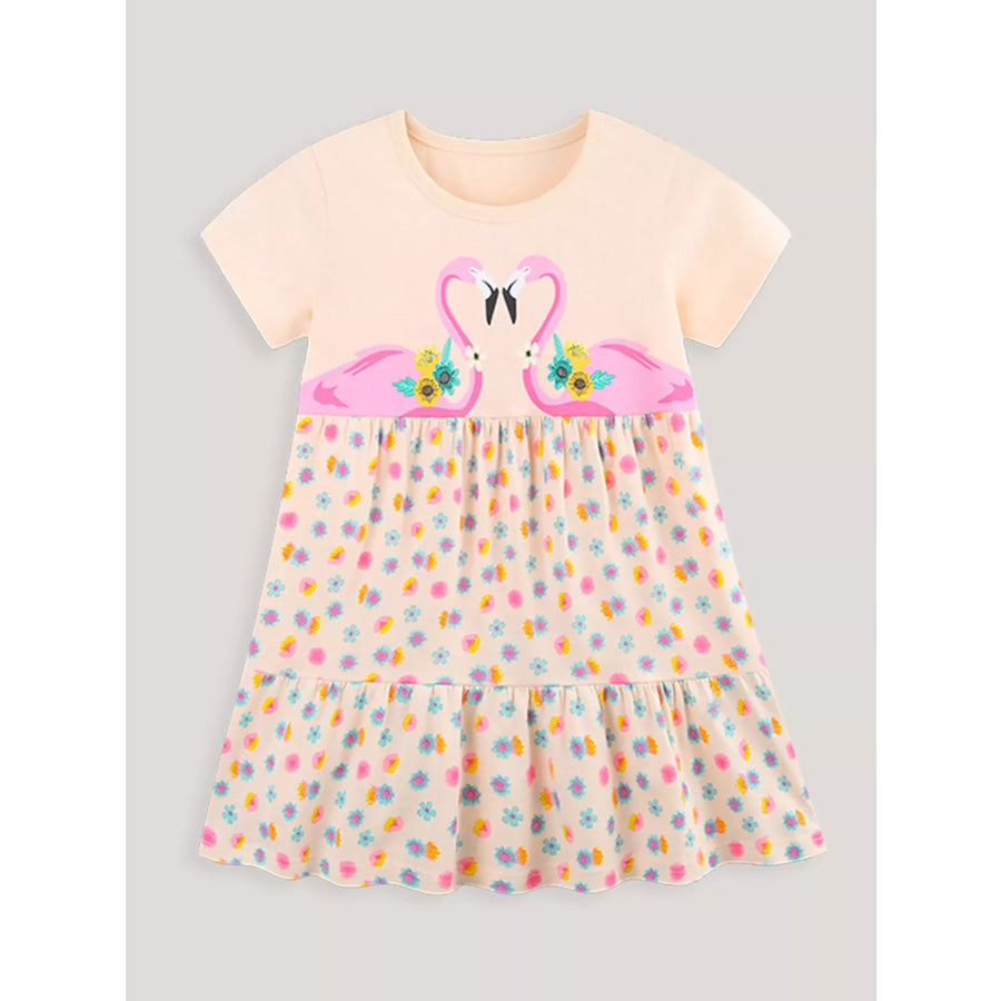 Children’s Flamingo Print Tiered Casual Dress Apparel and Accessories
