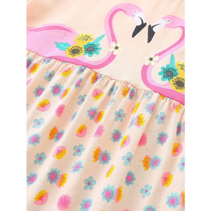 Children’s Flamingo Print Tiered Casual Dress Apparel and Accessories