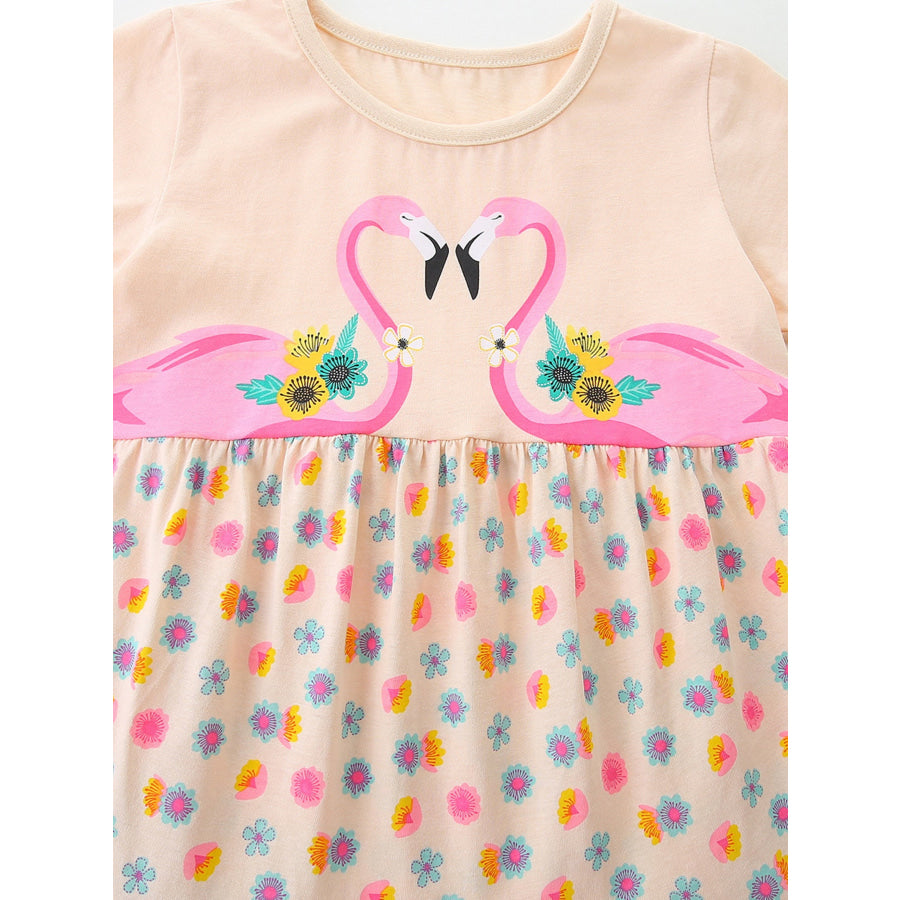 Children’s Flamingo Print Tiered Casual Dress Apparel and Accessories