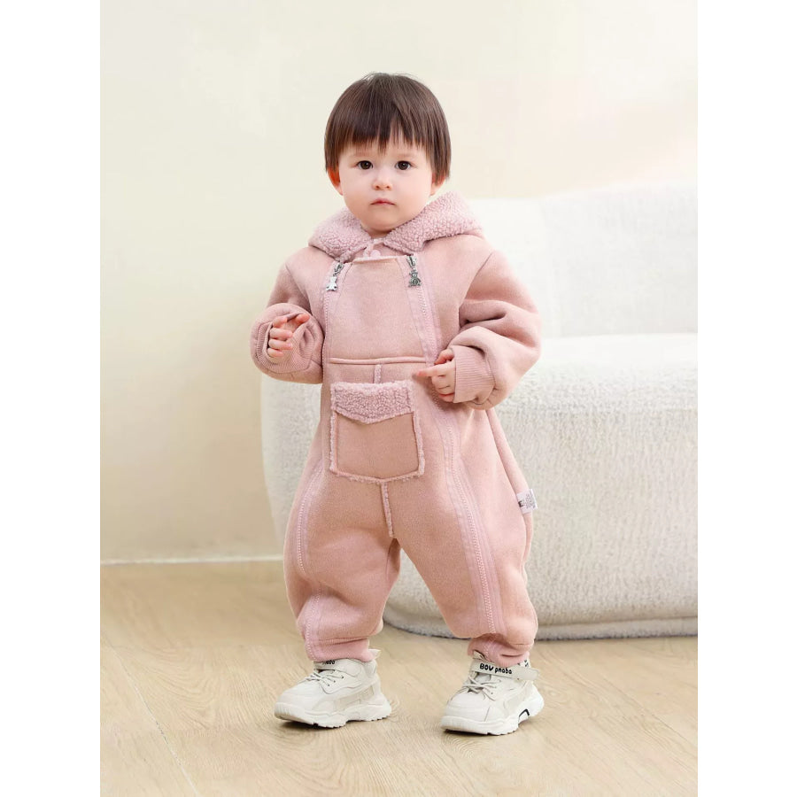 Children’s Fleece Hooded One-Piece Jumpsuit Blush Pink / 3-6M Apparel and Accessories