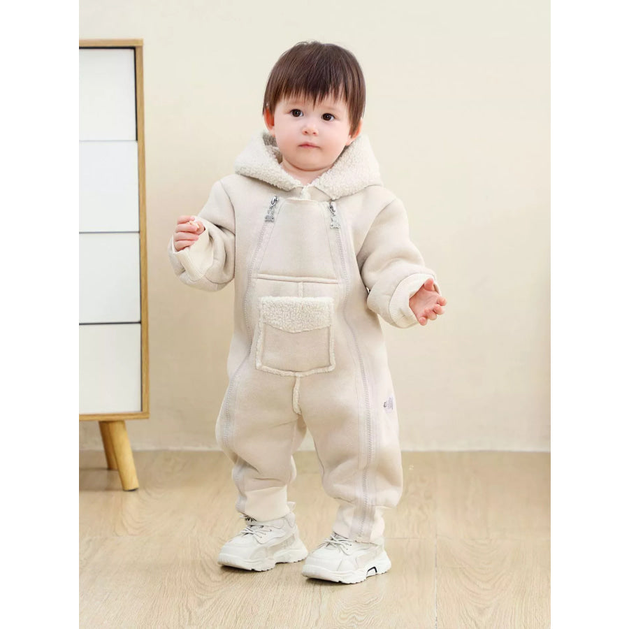 Children’s Fleece Hooded One-Piece Jumpsuit White / 3-6M Apparel and Accessories