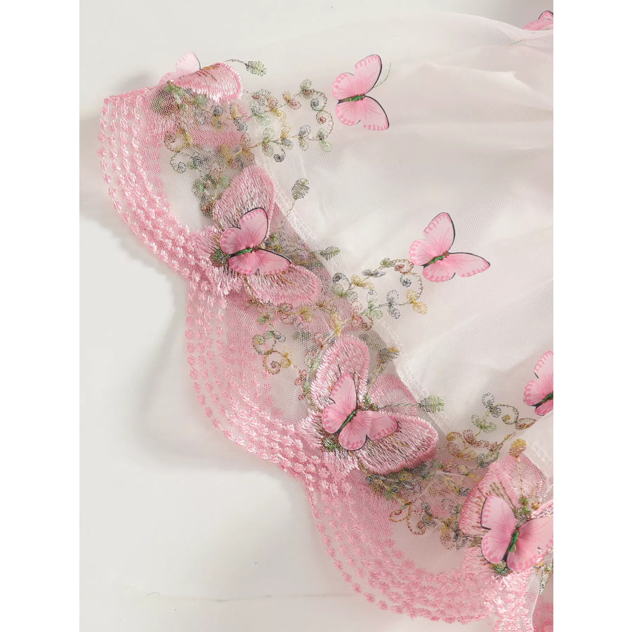 Children’s Floral and Butterfly Dress Cardigan Set with Headband Apparel Accessories