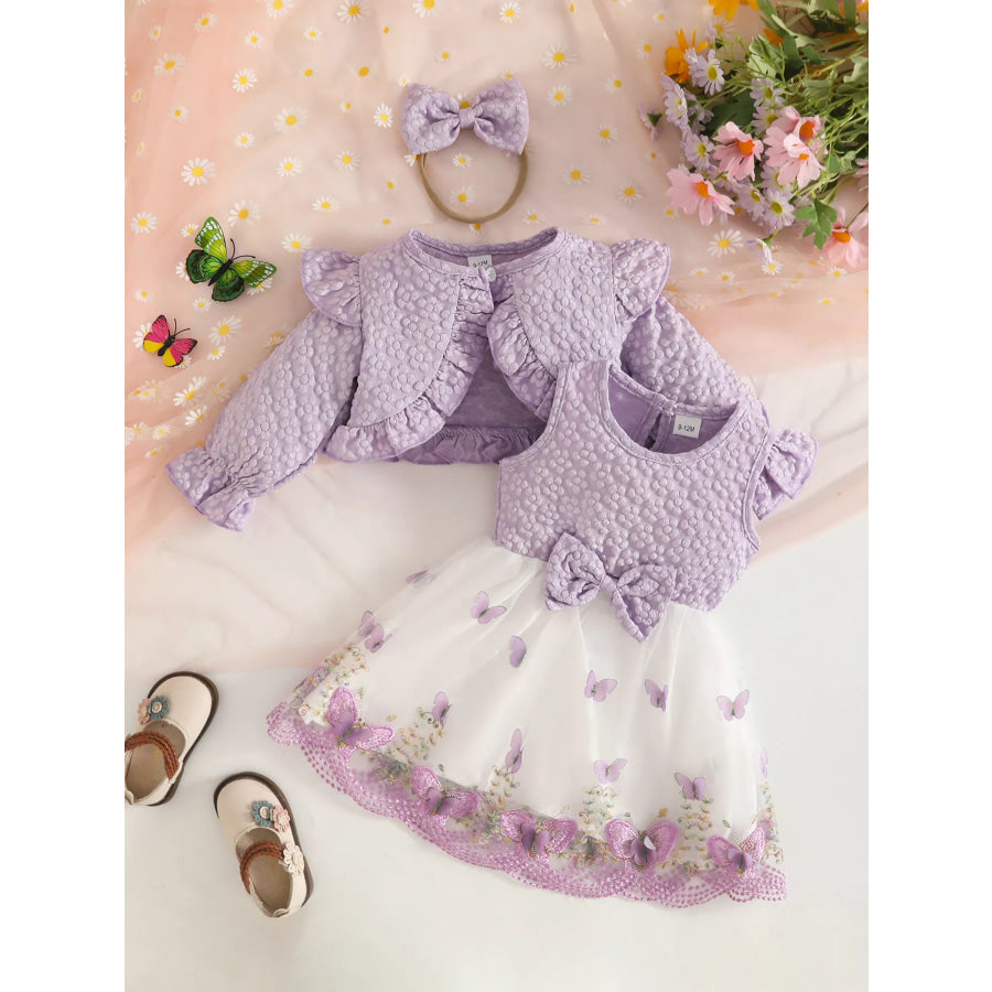 Children’s Floral and Butterfly Dress Cardigan Set with Headband Light Purple / 9-12M Apparel Accessories