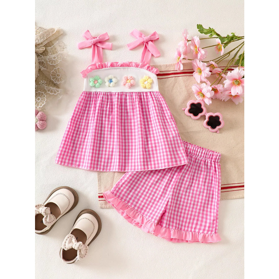 Children’s Floral Applique Gingham Cami Top & Shorts Set Pink / 3-6M Apparel and Accessories