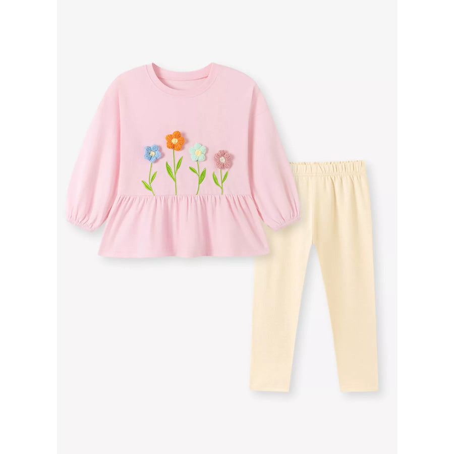 Children’s Floral Applique Peplum Top and Leggings Set Apparel and Accessories