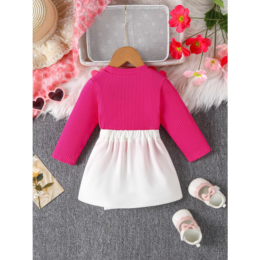 Children’s Floral Applique Ribbed Top & Button Decor Skirt Set Apparel and Accessories
