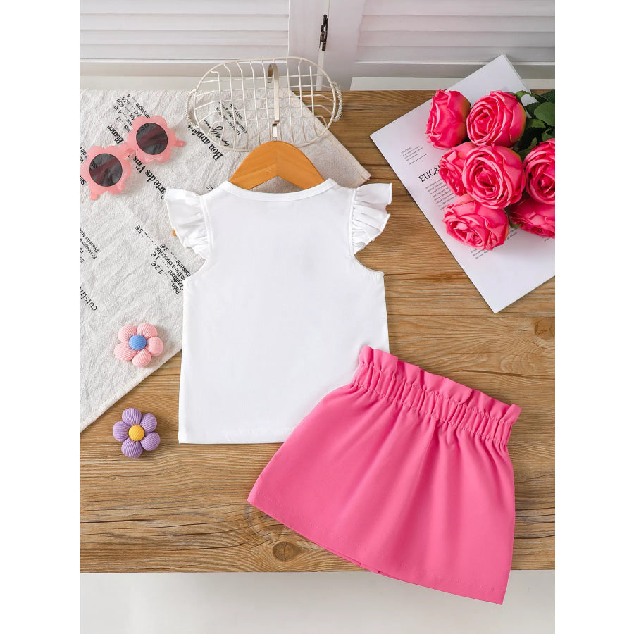 Children’s Floral Applique Ruffle Sleeve Top & Skirt Set Apparel and Accessories