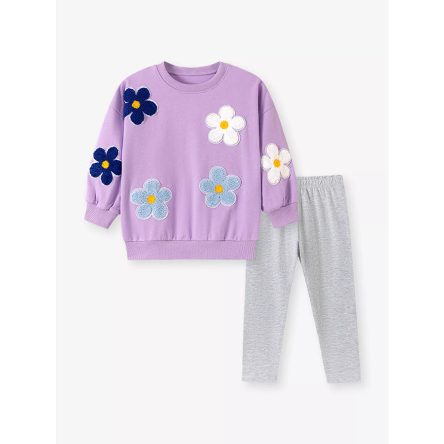 Children’s Floral Applique Sweatshirt and Leggings Set Apparel and Accessories