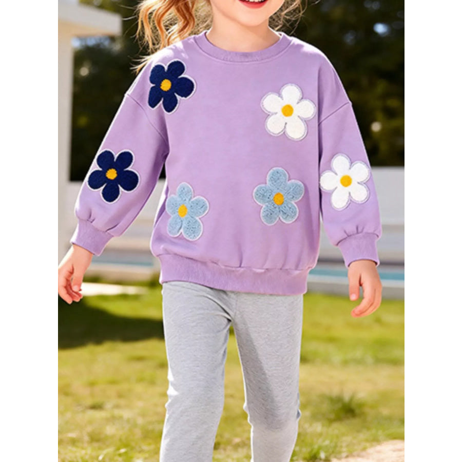 Children’s Floral Applique Sweatshirt and Leggings Set Lavender / 2Y Apparel and Accessories