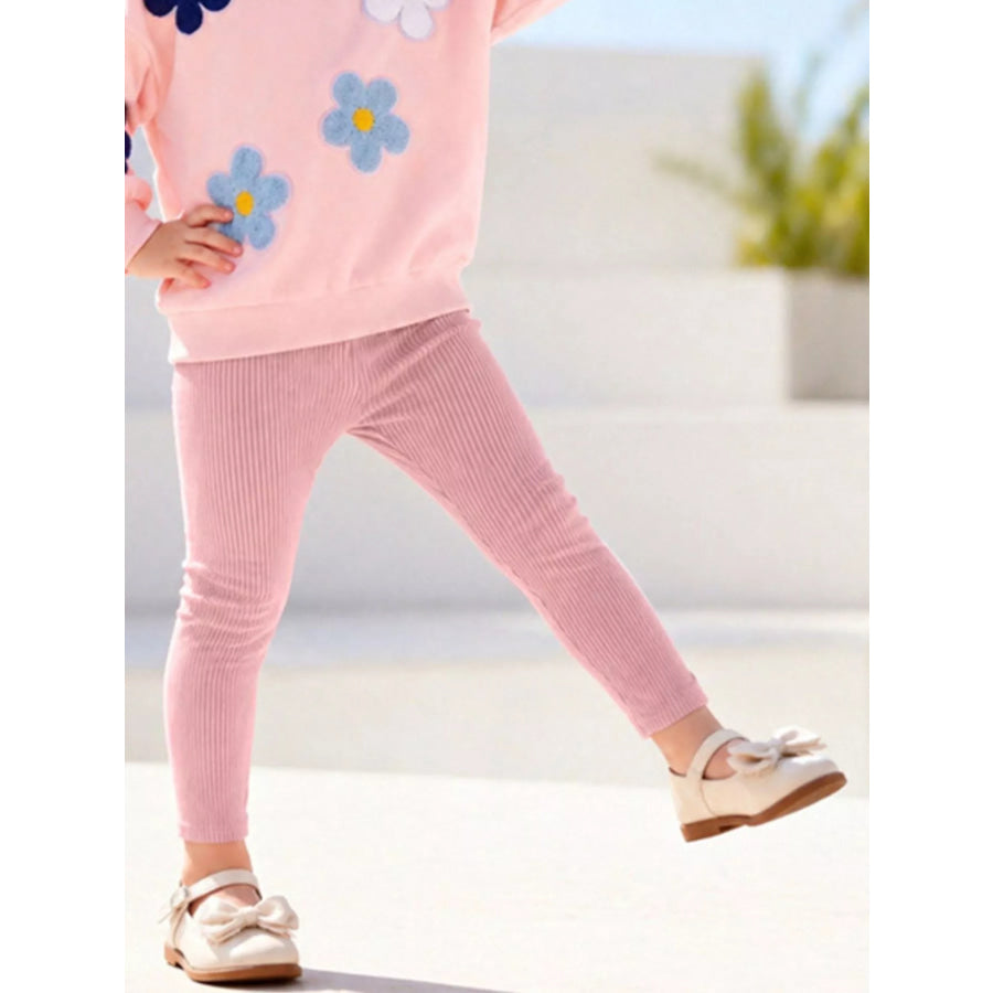 Children’s Floral Applique Sweatshirt and Ribbed Leggings Set Apparel and Accessories