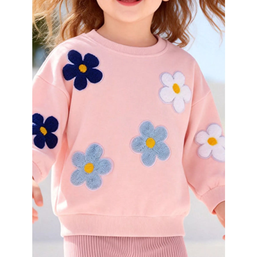Children’s Floral Applique Sweatshirt and Ribbed Leggings Set Apparel and Accessories