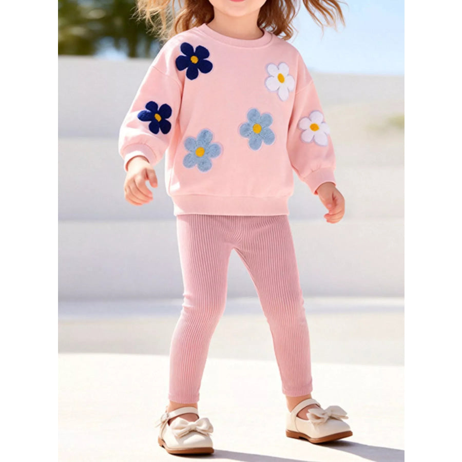 Children’s Floral Applique Sweatshirt and Ribbed Leggings Set Blush Pink / 2Y Apparel and Accessories