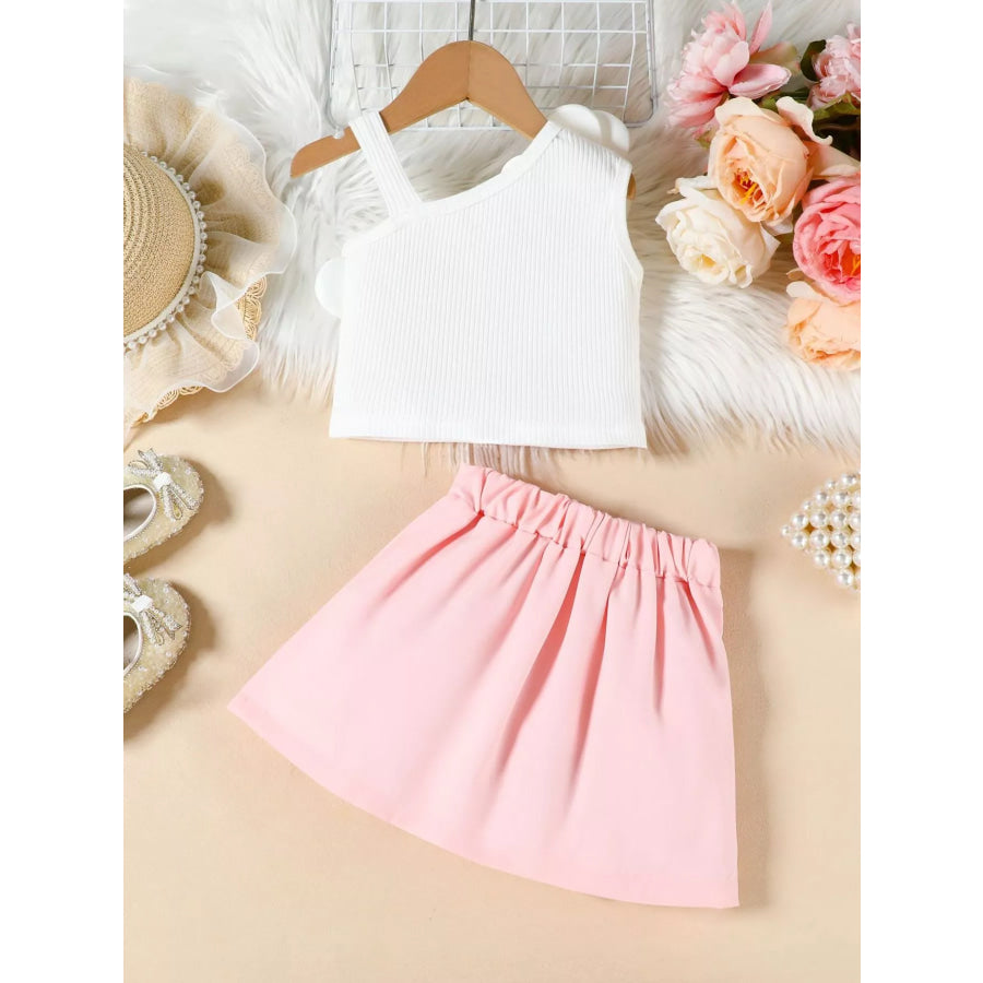 Children’s Floral Applique Tank Top & Pleated Skirt Set Apparel and Accessories