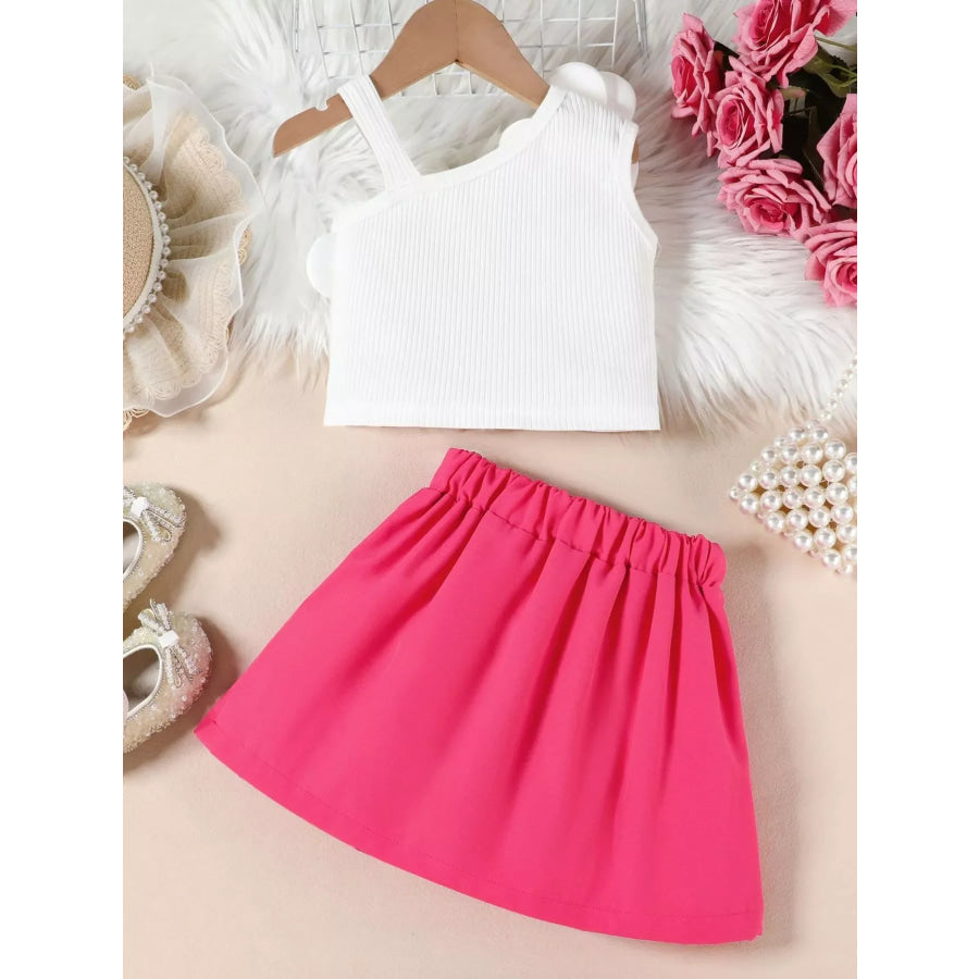 Children’s Floral Applique Tank Top & Pleated Skirt Set Apparel and Accessories