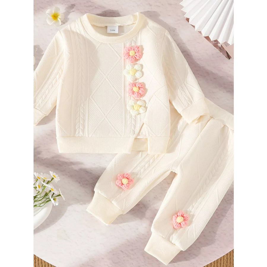 Children’s Floral Applique Top and Pants Set Apricot / 3-6M Apparel and Accessories