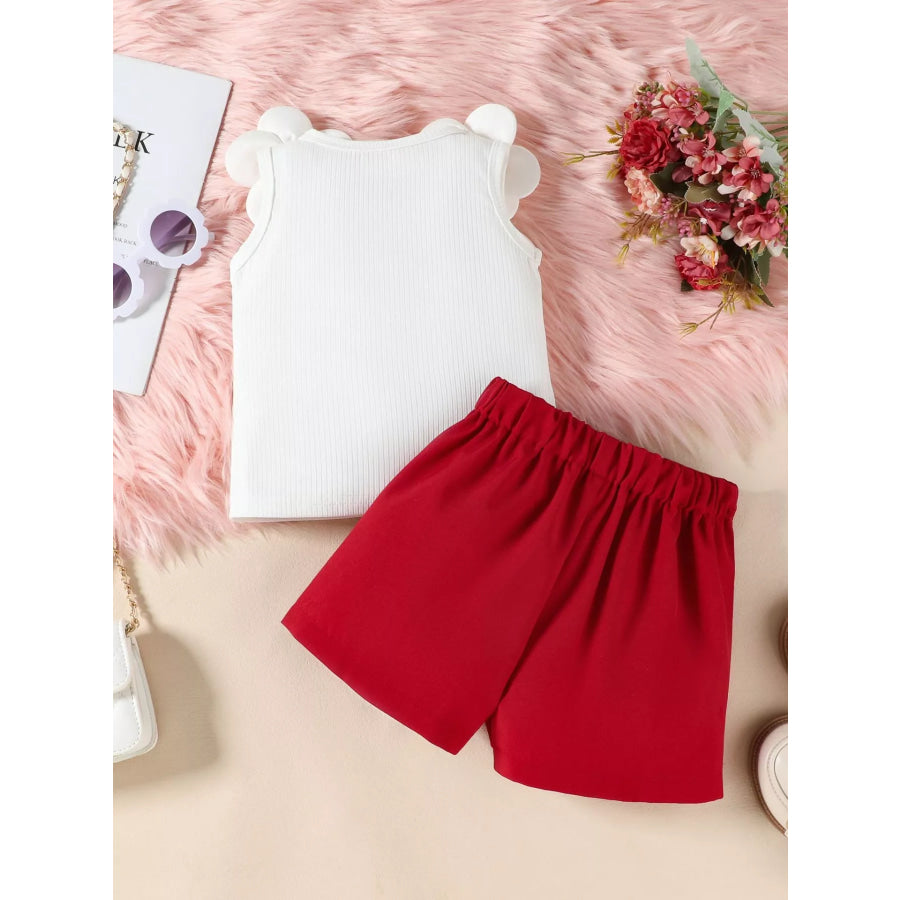 Children’s Floral Applique Top & Bow Decor Skirt Set Apparel and Accessories