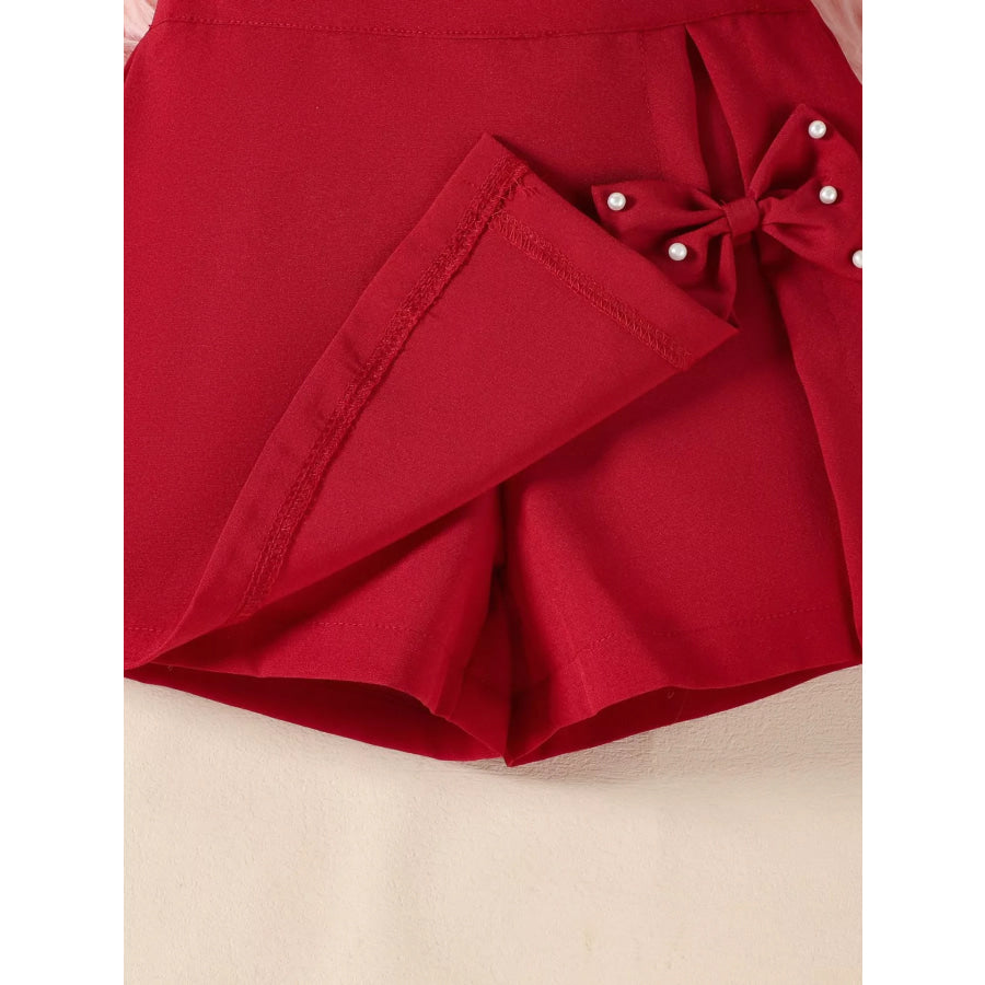 Children’s Floral Applique Top & Bow Decor Skirt Set Apparel and Accessories