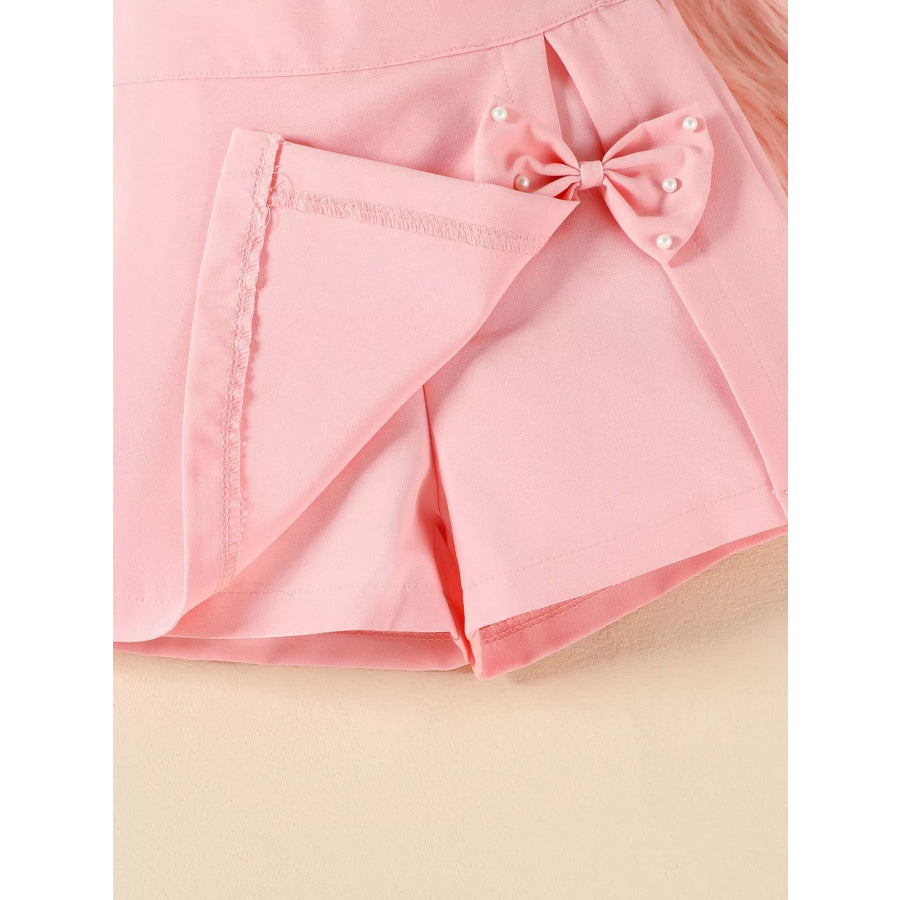 Children’s Floral Applique Top & Bow Decor Skirt Set Apparel and Accessories