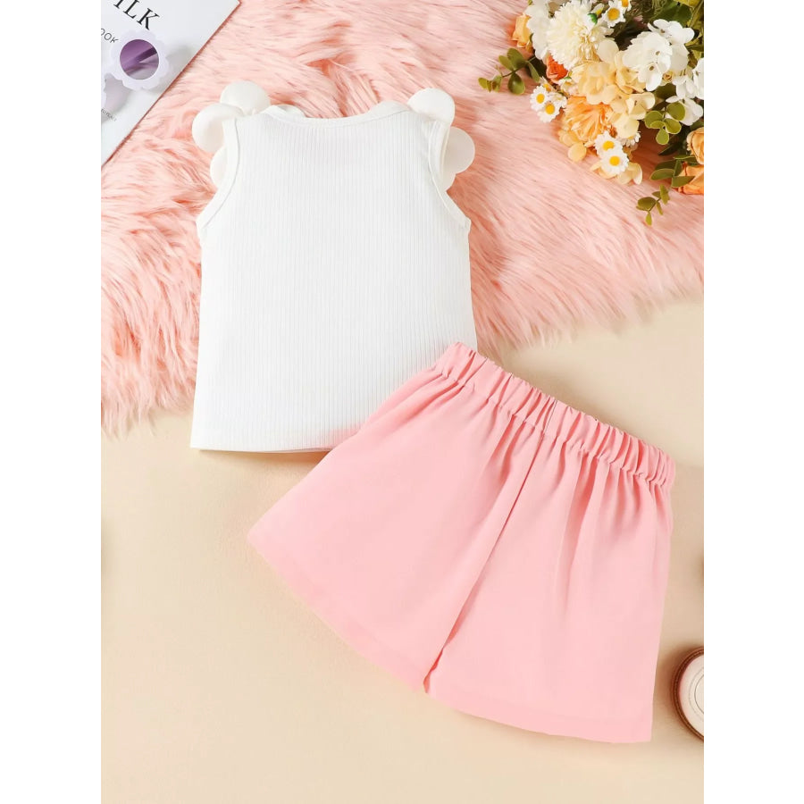 Children’s Floral Applique Top & Bow Decor Skirt Set Apparel and Accessories
