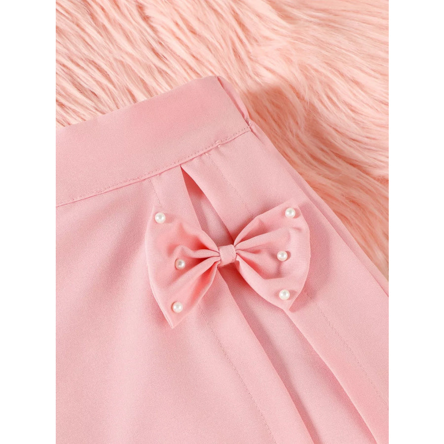Children’s Floral Applique Top & Bow Decor Skirt Set Apparel and Accessories