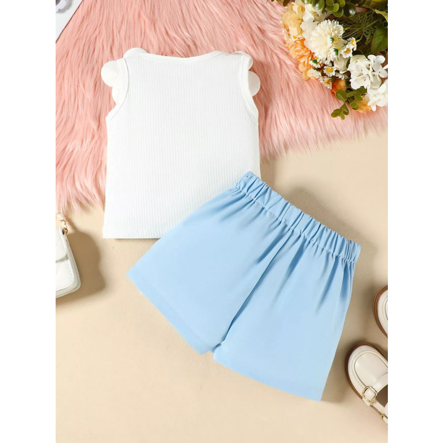 Children’s Floral Applique Top & Bow Decor Skirt Set Apparel and Accessories