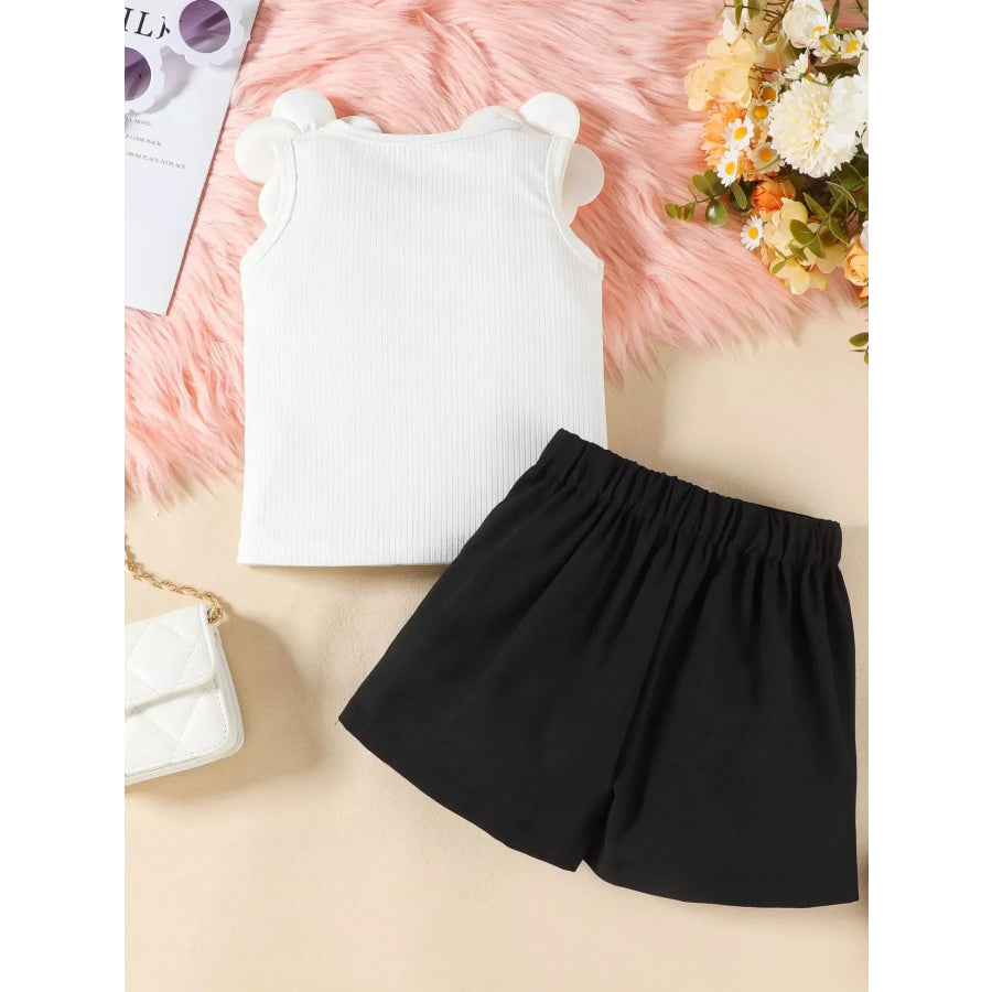 Children’s Floral Applique Top & Bow Decor Skirt Set Apparel and Accessories