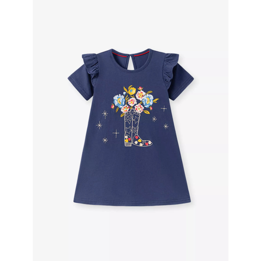 Children’s Floral Boot Ruffle Sleeve Casual Dress Apparel and Accessories