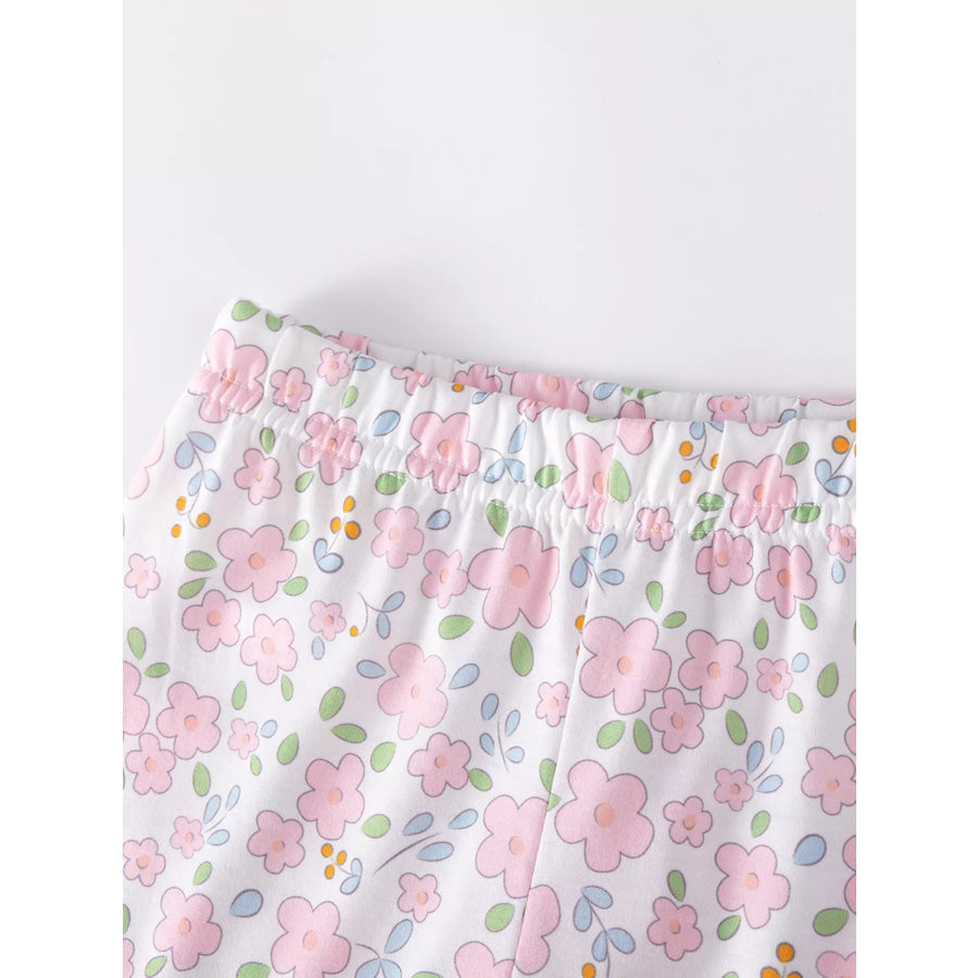 Children’s Floral Bowknot Ruffle Sleeve Top & Cropped Pants Set Apparel and Accessories